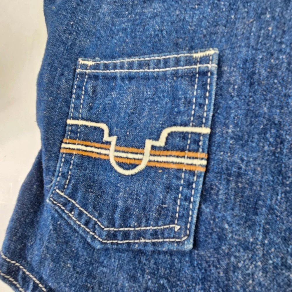 Vintage 70s Western Denim Vest Blue Snap Front Embroidered Pockets Mens Med Jean - Picture 9 of 9